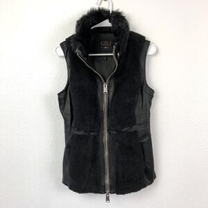 G.I.L.I. Got It Love It Women's Black Faux Leather Faux Fur Vest Jacket Moto 2